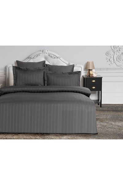 DenizliHomeTex Σετ Παπλωματοθήκη Ecosse Stripe Cotton Satin Διπλό-ανθρακί (6 Τεμάχια)