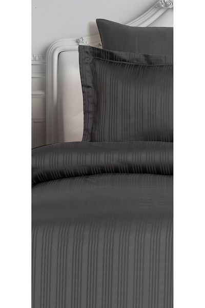 DenizliHomeTex Σετ Παπλωματοθήκη Ecosse Stripe Cotton Satin Διπλό-ανθρακί (6 Τεμάχια)