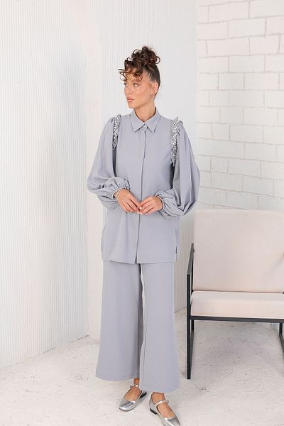 Melike Tatar 62-5068 Model Gray Shoulder Jewelled Set