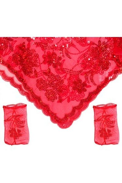 Kınamalzemecim Henna Night Wedding Veil Red Sequin