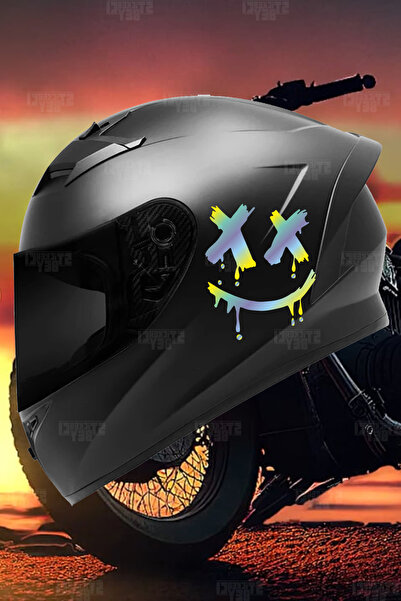 STİCKERCI BEY ملصق سيارة على شكل خوذة وجه مبتسم مزين بمحرك X X