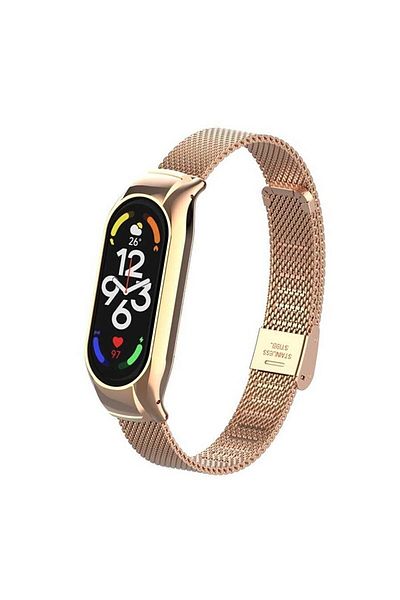 CONOCER حبل من الفولاذ المقاوم للصدأ بنمط القش مع حافظة معدنية متوافقة مع Xiaomi Mi Band 7