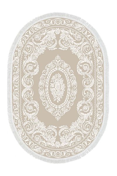 Alanur Home Eko Trend Djt 2 Pack Πλενόμενη αντιολισθητική βάση Οβάλ Χαλάκι μπάνιου 747 Classic Beige (50 X 80 - 40 X 50)