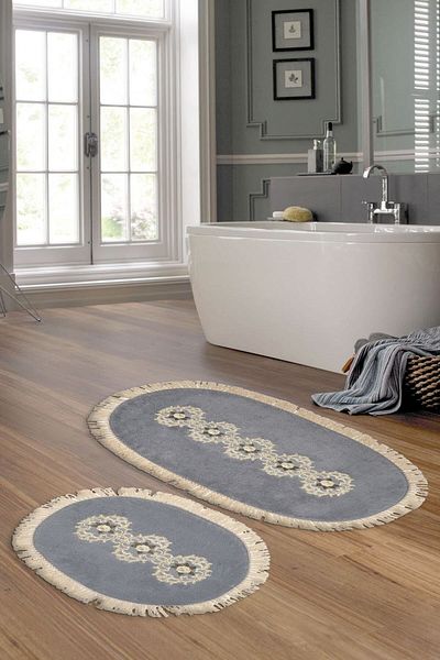 Alanur Home Eiffel Fringed Welsoft Lace 2-Piece Bathroom Toilet Set Gray