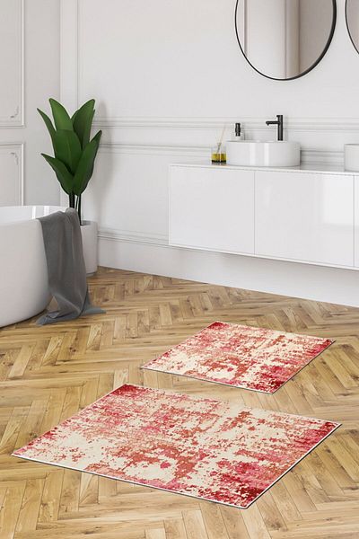 Alanur Home Set de toaletă digital pentru baie cu bază anti-alunecare Alanur Trend Kt496 Roșu Claret