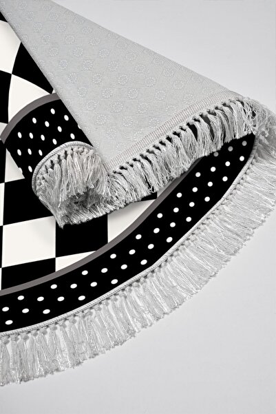 Alanur Home Alanur Trend Non-Slip Base Oval Fringed Digital Bathroom Set Black