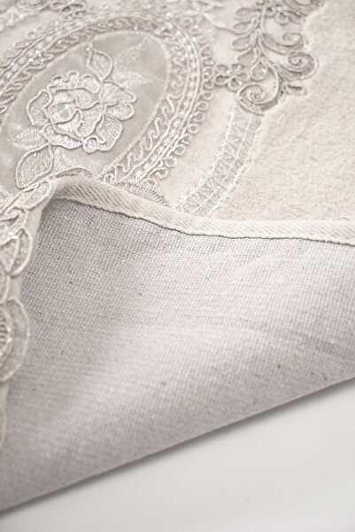 Alanur Home Alanur Abiye Pamuklu 2'li Dantelli Klozet Takımı Zümra Krem