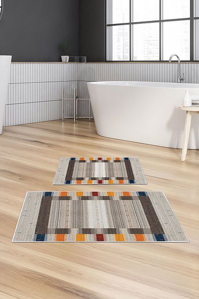 Alanur Home Alanur Trend Non-Slip Base Digital Bathroom Set Kt465 Gray