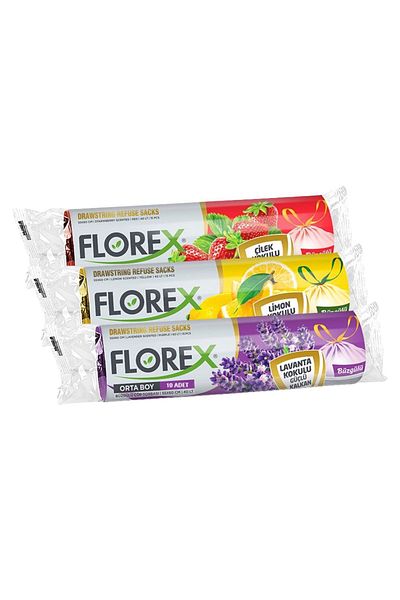 Akalın Professional Cleaning Products Florex 55x60 Cm Lavender-Strawberry-Lemon Scented Drawstring Garbage Bag - 3' Eco Pack