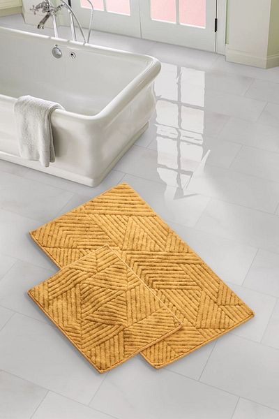 Dekoreko Pyramid Cotton 2-Piece Toilet Set Bath Mat Antique Mustard