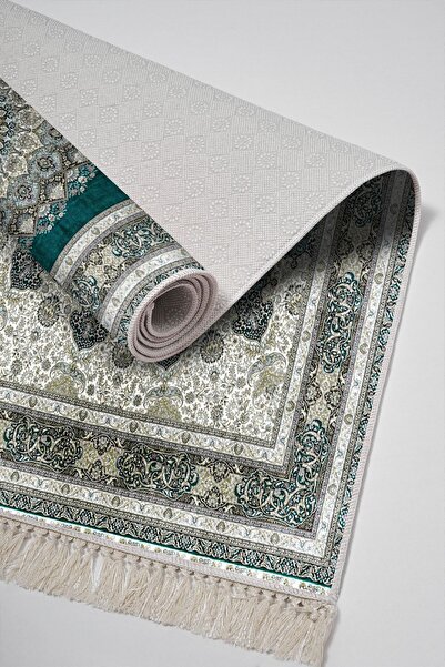 Alanur Home Eco Djt Washable Non-Slip Base 3-Piece Bedroom Set 1909 Ottoman Green