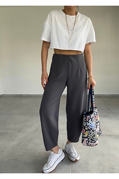 bymervetekstil Cendy Krep Kemersiz Antrasit Balon Pantolon