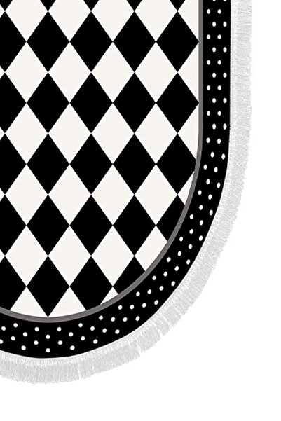 Alanur Home Alanur Trend Non-Slip Base Oval Fringed Digital Bathroom Set Black