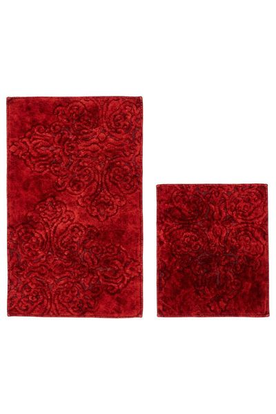 Dekoreko Hanedan Cotton 2-Piece Toilet Set Bath Mat Antique Claret Red