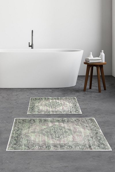 Alanur Home Alanur Trend Non-Slip Base Digital Bathroom Set Kt480 Green