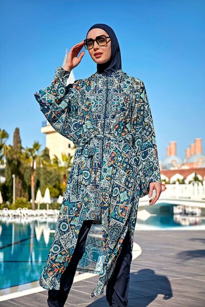 Lale Butik Remsa Tesettür Mayo Üzerine Tek Kaftan Kimono Pareo RP011 İznik
