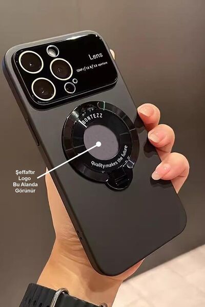 CONOCER Apple Iphone 15 Magsafe Kapanan Standlı Logo Gözüken Kamera Çerçeveli...