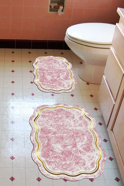 Alanur Home Laser Cut Djt 2 Pack Πλενόμενη αντιολισθητική βάση Χαλάκι μπάνιου Σετ Τουαλέτας 203 Figured Powder