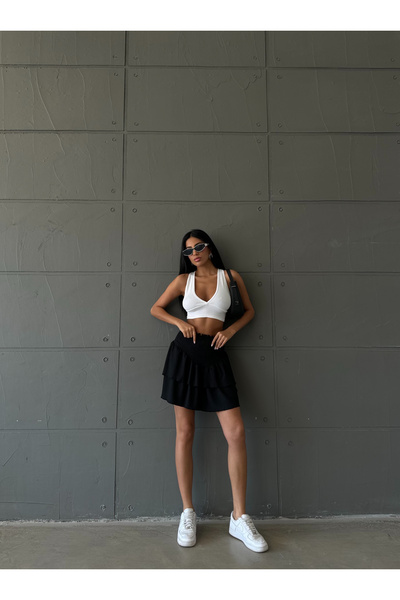 Friday Mood Fustă mini damă - talie elastică și volane