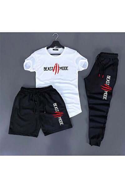 FECCY Unisex 3-Piece Combination - Smile Printed T-shirt, Shorts and Sweatpants