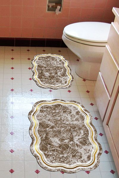 Alanur Home Laser Cut Djt 2 Pack Πλενόμενη αντιολισθητική βάση Χαλάκι μπάνιου Σετ Τουαλέτας 203 Φιγούρα Καφέ