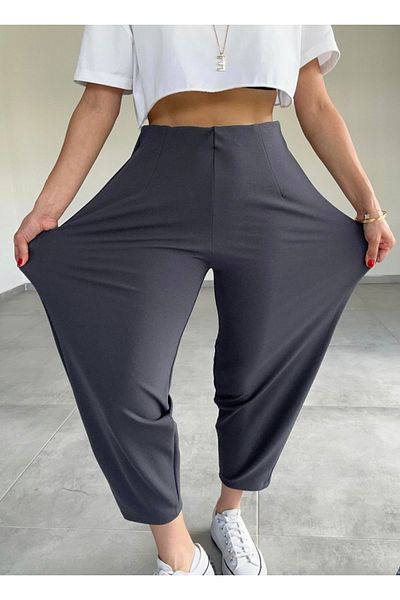 bymervetekstil Pantaloni cu balon din crepon antracit - Cendy fără centură