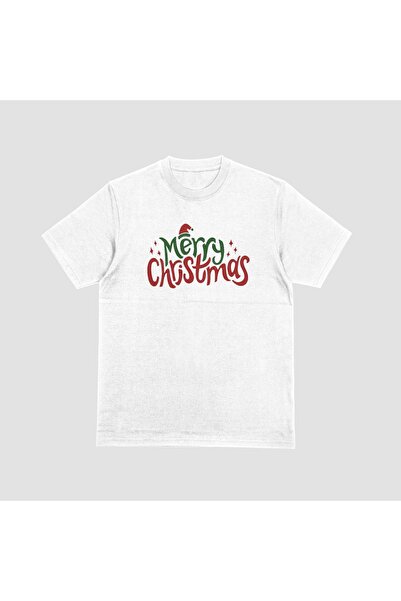 FECCY Tricou oversize unisex alb cu imprimeu de Crăciun Fericit