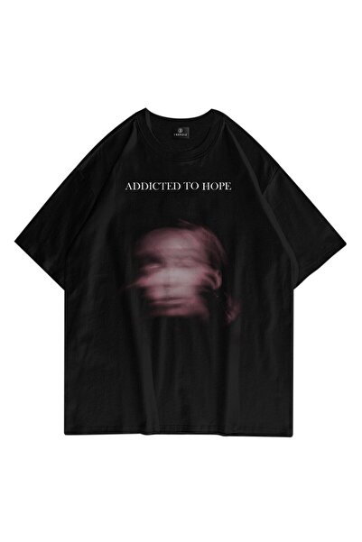 FECCY Tricou Oversize Unisex Addicted To Hope Negru