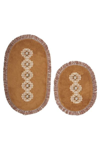 Alanur Home Eiffel Fringed Welsoft Lace 2-Piece Bathroom Toilet Set Light Brown