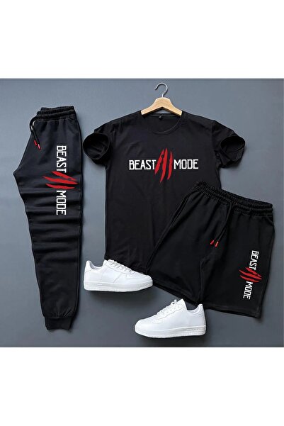 FECCY Unisex 3-Piece Combination - Smile Printed T-shirt, Shorts and Sweatpants
