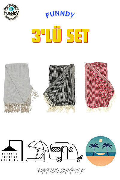 FUNNDY Set of 3 Peshtemal Beach Towels - 100% Cotton, XXL 100x180cm, Summer
