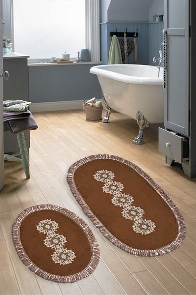 Alanur Home Eiffel Fringed Welsoft Lace 2-Piece Bathroom Toilet Set Dark Brown