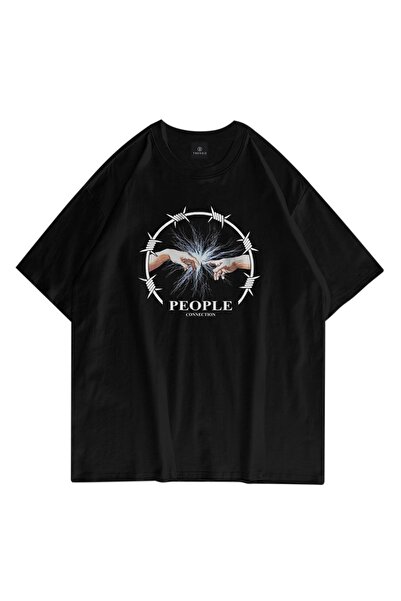 FECCY Υπερμεγέθες Ουνισέξ Μπλουζάκι  "People Connection " Μαύρο