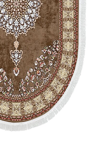 Alanur Home Alanur Trend Non-Slip Base Oval Fringed Digital Bathroom Set Beige