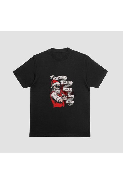 FECCY Unisex Black New Year Christmas Style Printed Oversize T-shirt