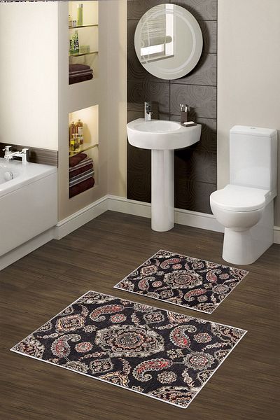 Alanur Home Alanur Trend Non-Slip Base Digital Bathroom Set Kt445 Black