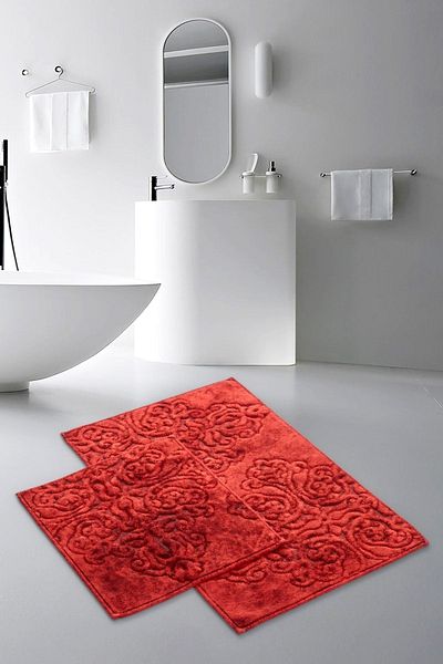 Dekoreko Hanedan Cotton 2-Piece Toilet Set Bath Mat Antique Claret Red
