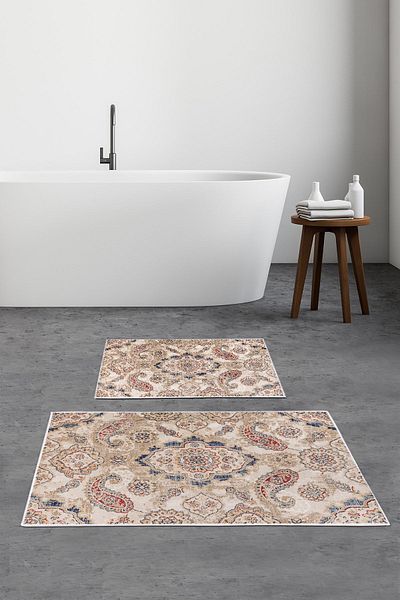 Alanur Home Alanur Trend Non-Slip Base Digital Bathroom Set Kt446 Cream