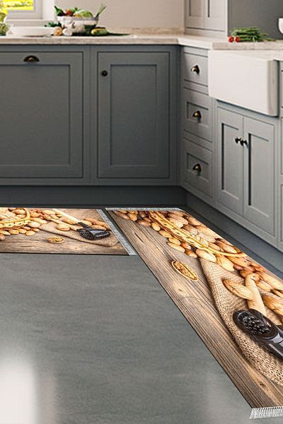 Alanur Home Eco Trend Djt 2-Piece Washable Non-Slip Base Kitchen Carpet Set Mu168 Kitchen Brown
