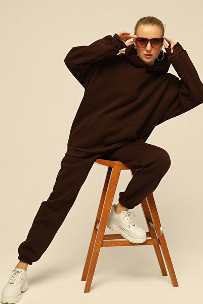 BayBayan Set de trening confortabil, supradimensionat, maro, pentru femei, cu...