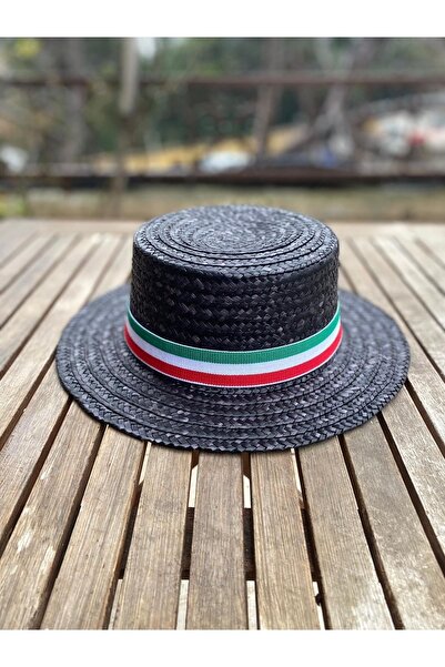 AKTEZ-EL Crni slamnati fedora šešir