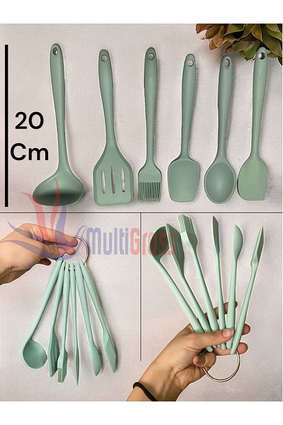 Multiamo 20 Cm Mini Size - 6 Piece Heat Resistant Silicone Ladle and Spoon Set