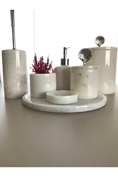 medmarbleart 7 Li Banyo Seti Gümüş Midyeli Banyo Takımı Katı Sabunluklu Banyo...