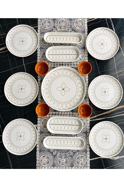 VENÜS HOME DECORATION Gold Elips 15 Piece Breakfast Set for 6 Persons