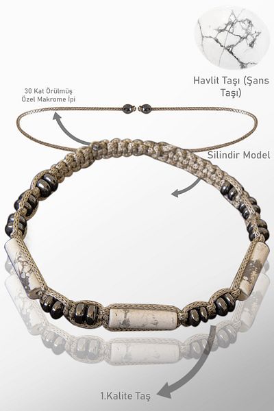 Tesbih Atölyesi Real Hematite Certified - Howlite Stone Bracelet - Adjustable