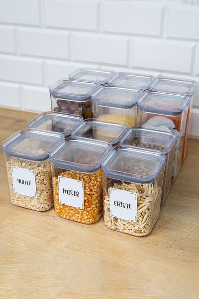 DNS HOME 12-Piece Vacuum Lid Pulses Set 1200-900 ml Storage Container with Pulses Label Food Jar Mica Set