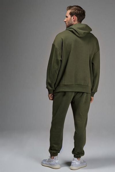 BayBayan Ανδρικό Σετ Φόρμας Χακί Πράσινο Oversize - 3 Κλωστές, Βαμβακερό, Ελαστικό Πόδι