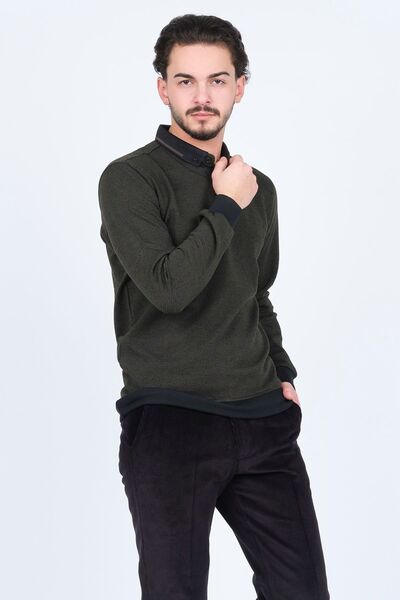 Raymons Men's Patterned Polo Neck Knitwear Sweat 6782254 Khaki