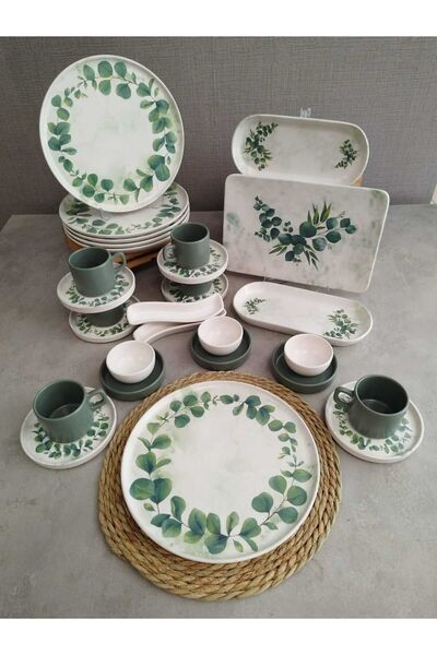 Keramika Okaliptus 29 Parça 6 Kişilik Mat Yeşil  Kahvaltı Takımı
