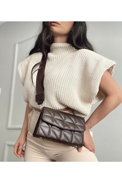 Everglow Jewelry Geantă de umăr matlasată pentru femei C&h Style Bitter Brown cu curea coloană